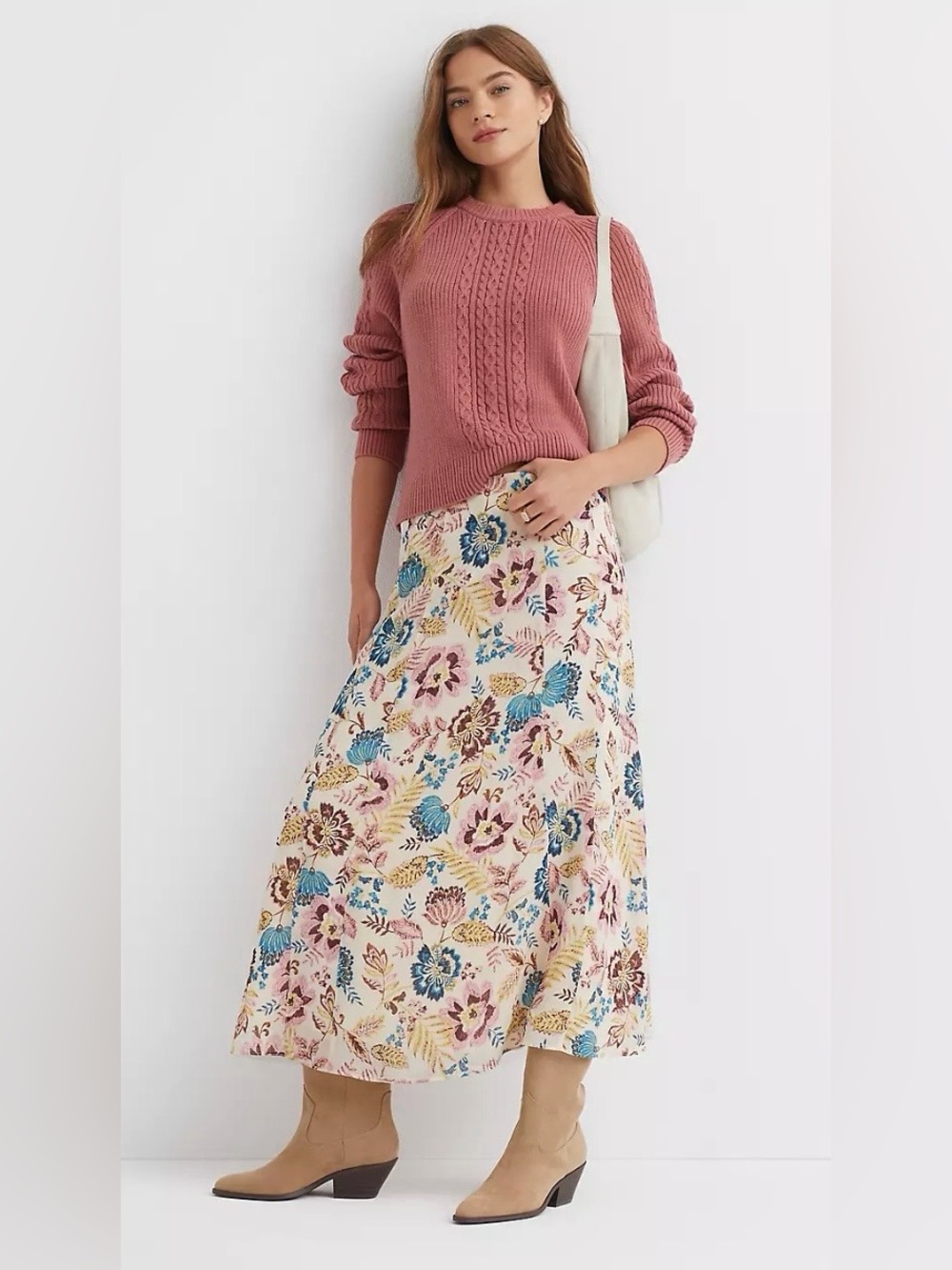 LOFT Petite Garden Chiffon Paneled Midi Skirt